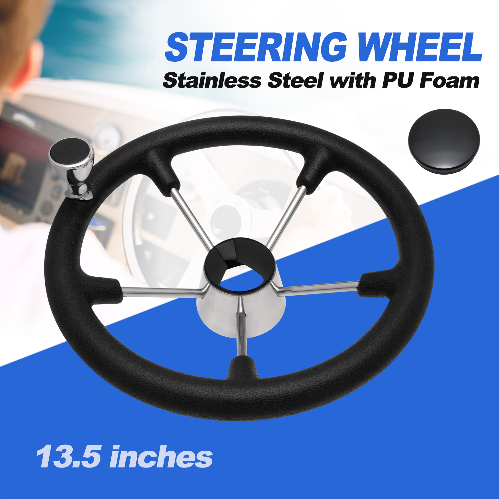 Fishing Boat Steering Wheel - 13.5인치 5스포크 스테인리스 스틸 보트 스티어링