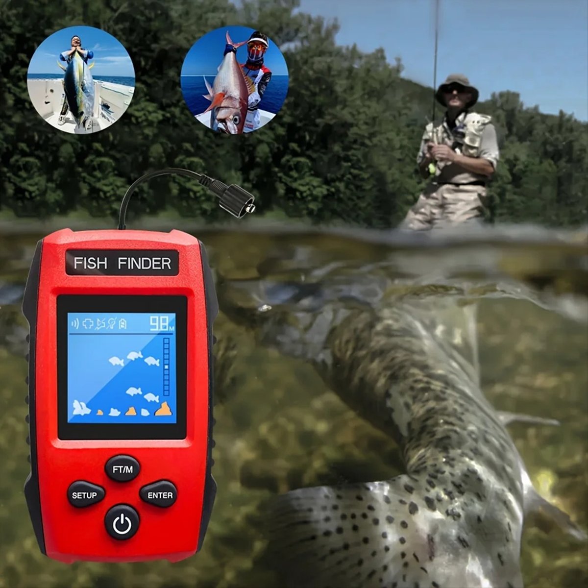 Fishing Boat Depth Finder - 컬러 LCD 어군탐지기 유선 소나 트랜스듀서